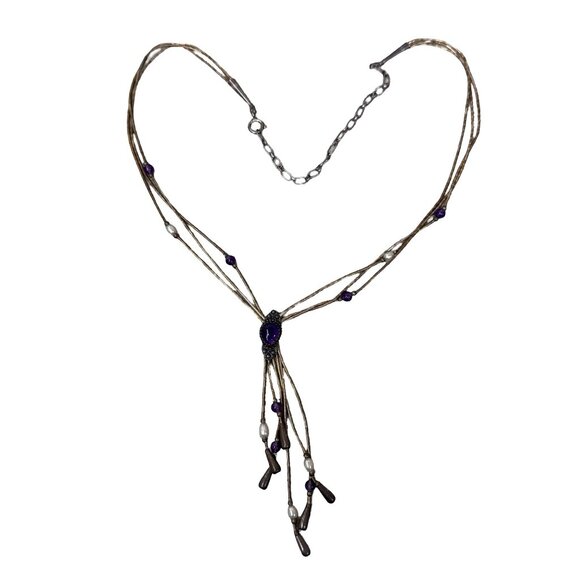 Vtg 19" Liquid Silver Teardrop Amethyst Tassel Lariat Necklace Carolyn Pollack - Picture 8 of 9